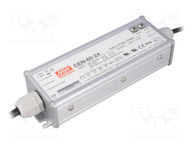 Power supply: switched-mode; LED; 60W; 24VDC; 22÷27VDC; 2.5A; IP66