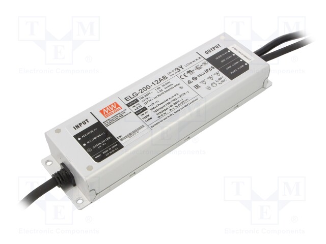 Power supply: switched-mode; LED; 192W; 12VDC; 11.2÷12.8VDC; 8÷16A
