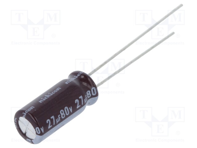 Capacitor: electrolytic; low impedance; THT; 27uF; 80VDC; ±20%