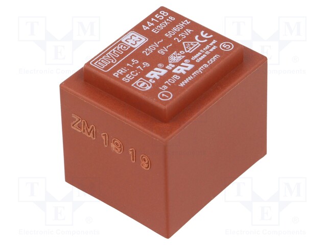 Transformer: encapsulated; 2.3VA; 230VAC; 9V; 256mA; Mounting: PCB