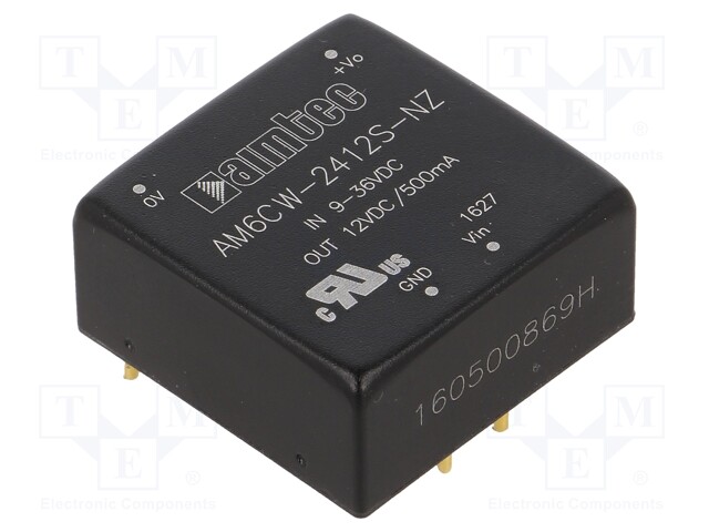 Converter: DC/DC; 6W; Uin: 9÷36V; 12VDC; Iout: 500mA; 1"x1"; 14g