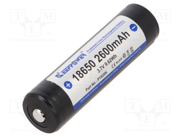 Re-battery: Li-Ion; MR18650; 3.7V; 2600mAh; Ø18.7x69mm