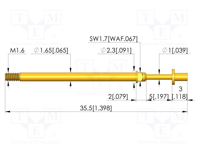 Test needle; Spring compression: 4mm; 5mm; 8A; CuBe; gold-plated