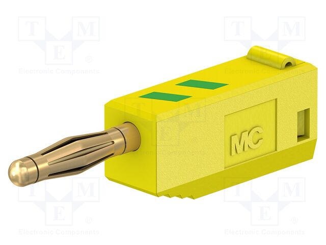 Connector: 2mm banana; plug; 10A; 30VAC; 60VDC; yellow-green; 23mm