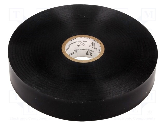 Tape: electrical insulating; W: 19mm; L: 33m; D: 0.25mm; black; 200%