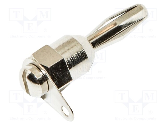 Plug; 4mm banana; 15A; 25mm; nickel plated; soldered,on panel