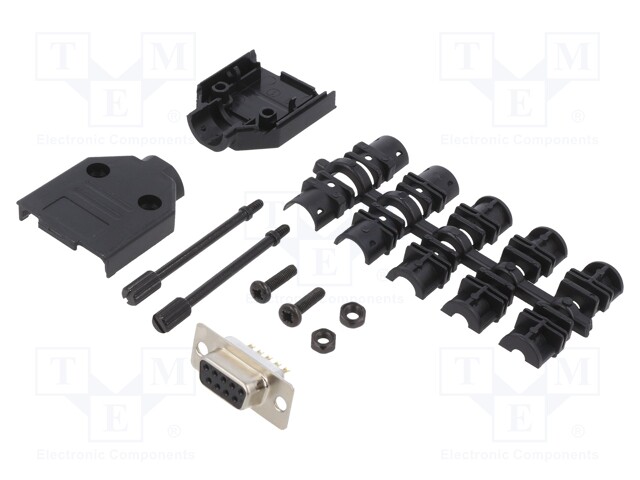 D-Sub; PIN: 9; plug; female; soldering; for cable; black