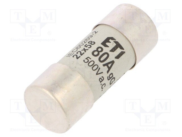 Fuse: fuse; gG; 80A; 500VAC; cylindrical,industrial; 22x58mm