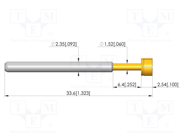 Test needle; Spring compression: 4.4mm; 6.35mm; 32A; CuBe; plug-in