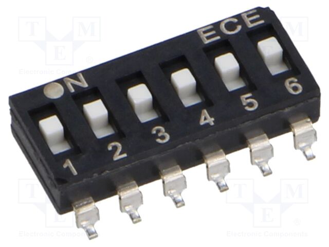Switch: DIP-SWITCH; Poles number: 6; OFF-ON; 0.025A/24VDC; Pos: 2/6