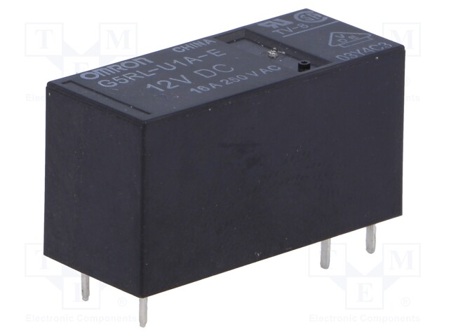 Relay: electromagnetic; SPST; Ucoil: 12VDC; 16A/250VAC; 16A/24VDC