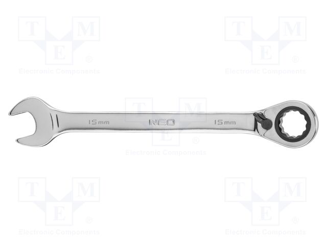 Wrench; combination spanner,with ratchet; 15mm; with switch