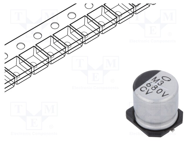 Capacitor: electrolytic; low impedance; SMD; 680uF; 35VDC; ±20%