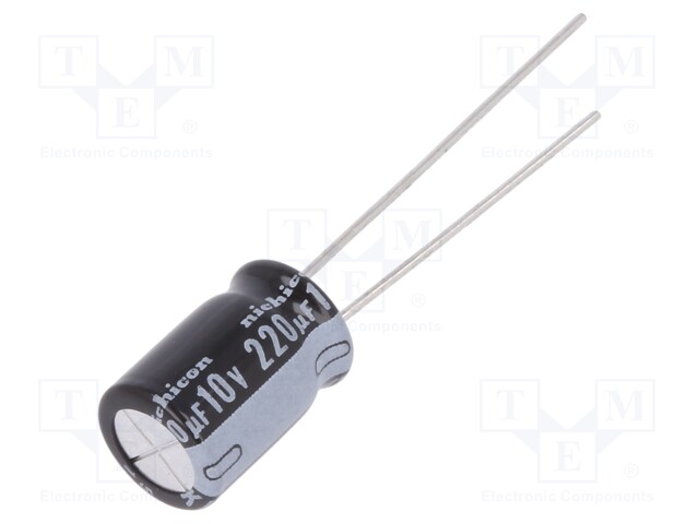 Capacitor: electrolytic; THT; 220uF; 10VDC; Ø8x11.5mm; Pitch: 3.5mm