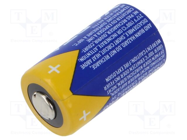 Battery: lithium; 3V; CR2; 850mAh; non-rechargeable; Ø16x27mm