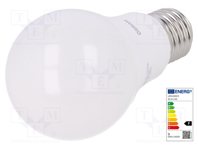 LED lamp; warm white; E27; 230VAC; 806lm; 9W; 2700(typ)K; CRImin: 80