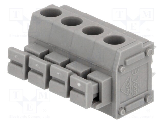 PCB terminal block; angled 90°; 5mm; ways: 4; on PCBs; 1.5mm2; 8A