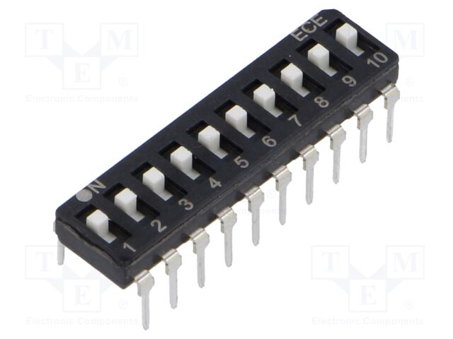 Switch: DIP-SWITCH; Poles number: 10; OFF-ON; 0.025A/24VDC; THT