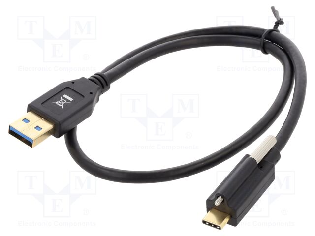 Cable; USB A plug,USB C plug; 0.5m; black; 24AWG,30AWG; 10Gbps