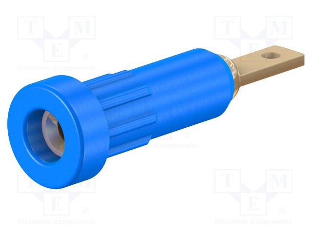 Socket; 2mm banana; 10A; 23mm; blue; Mounting: soldered,on panel