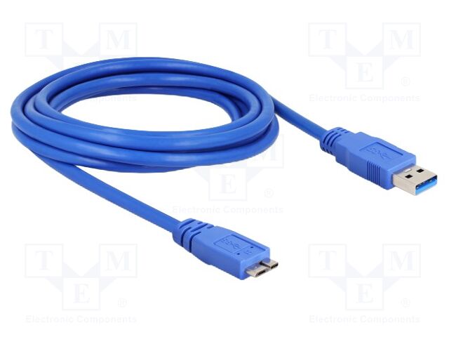 Cable; USB A plug,USB B micro plug; gold-plated; 3m; blue; Cu