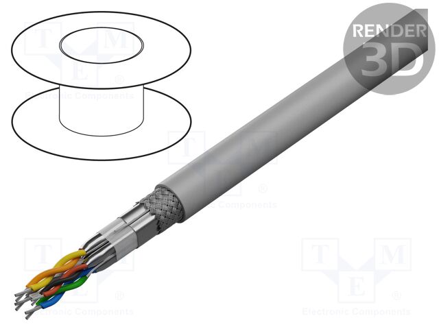 Wire: data transmission; hybrid; light grey; stranded; Cu,tinned