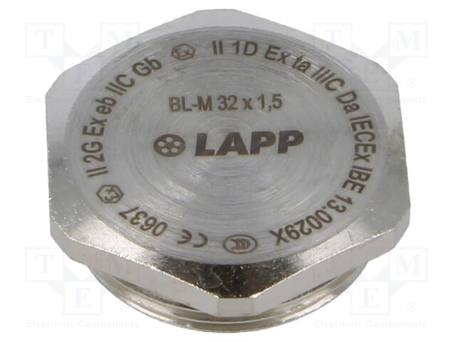 Stopper; M32; 1.5; IP68; Mat: brass; Plating: nickel; with seal; 36mm