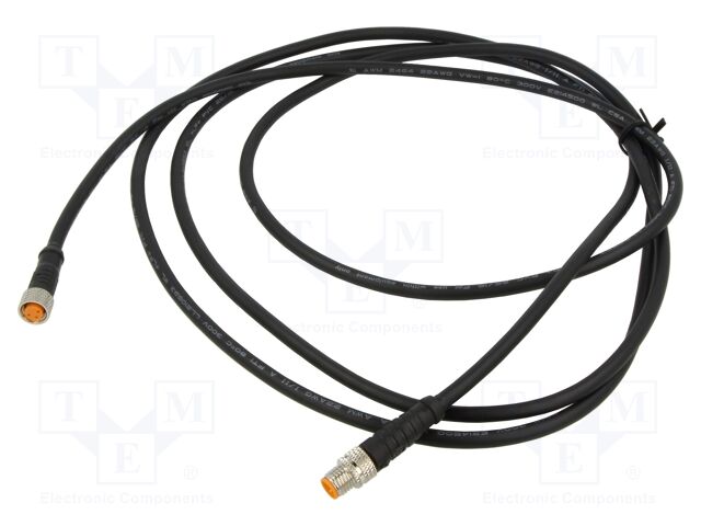 Connection lead; M8; PIN: 3; 2m; plug; 50VAC; 4A; -25÷80°C; IP67