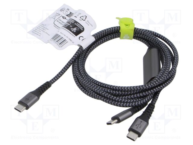 Cable; USB 2.0; USB C plug,USB C plug x2; 1.5m; black,silver