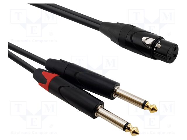 Cable; Jack 6,3mm plug x2,XLR female 3pin; 3m; black; PVC