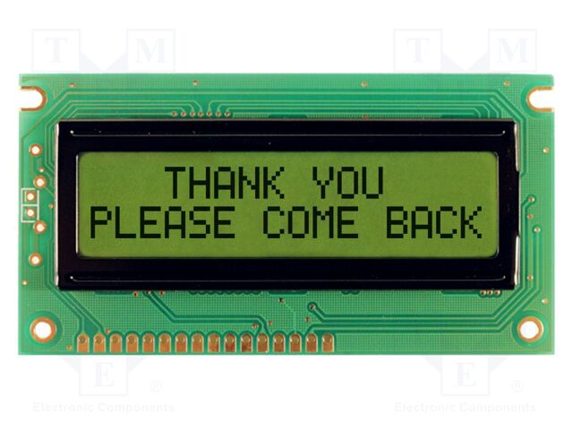 Display: LCD; STN Positive; 16x2; yellow-green; 84x44mm; PIN: 16