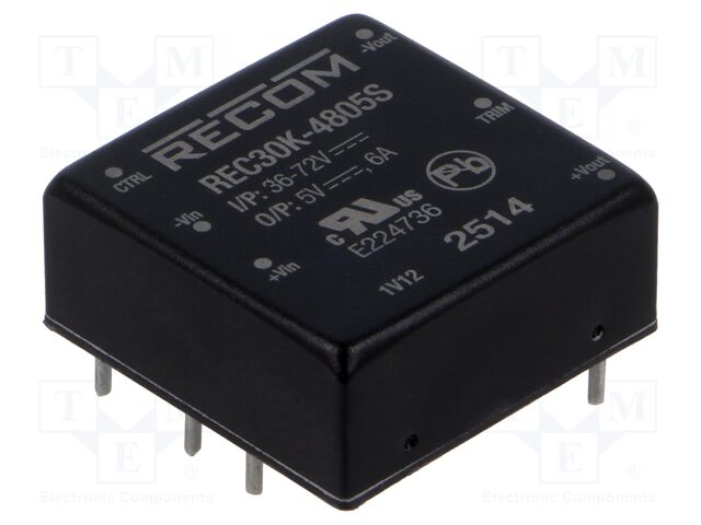 Converter: DC/DC; 30W; Uin: 36÷75V; Uout: 5VDC; 1"x1"; REC30K