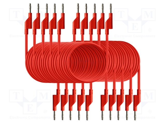 Test leads; 50VAC,120VDC; 10A; banana plug 4mm,both sides; red