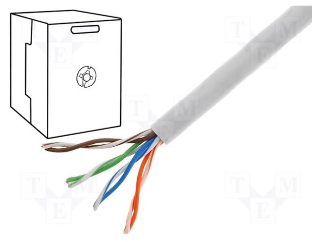Wire; U/UTP; 5e; solid; Cu; 4x2x24AWG; PVC; grey; 305m