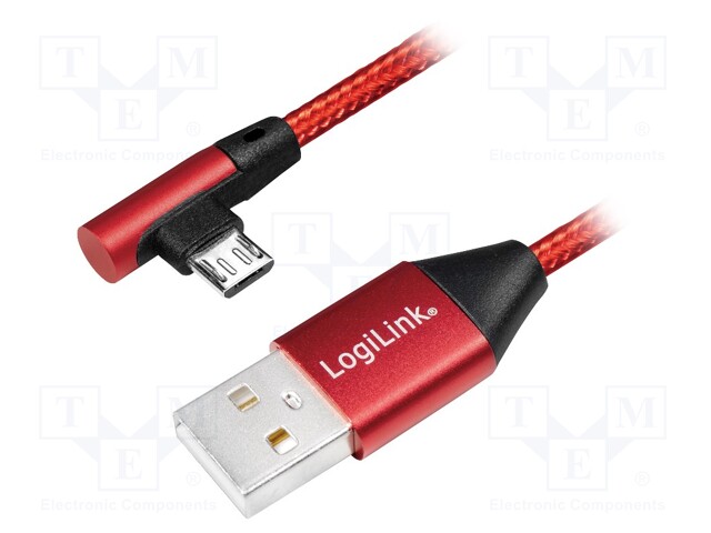 Cable; USB 2.0; USB A plug,USB B micro plug (angle); 0.3m; red