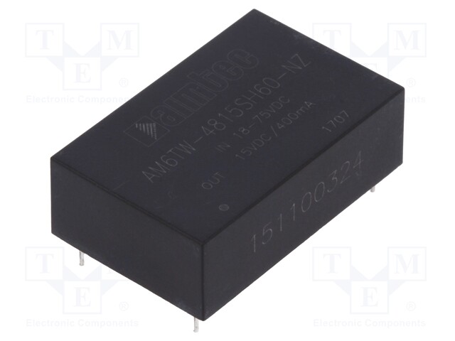 Converter: DC/DC; 6W; Uin: 18÷75V; 15VDC; Iout: 400mA; DIP24; 13g