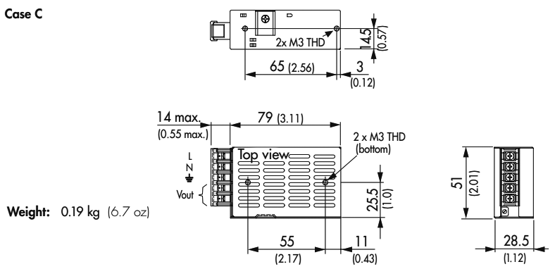 Power supply: switched-mode; modular; 27W; 48VDC; 79x51x28.5mm
