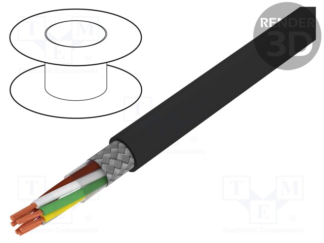 Wire; Li-2YCYv; 3x2x0,22mm2; tinned copper braid; PVC; black; 50V