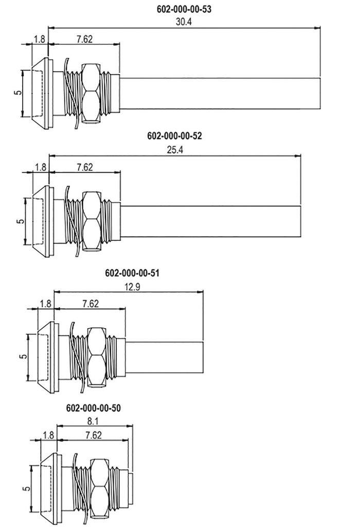 Indicator: body; Ø5mm; IP67; nickel plated brass; L: 12.9mm