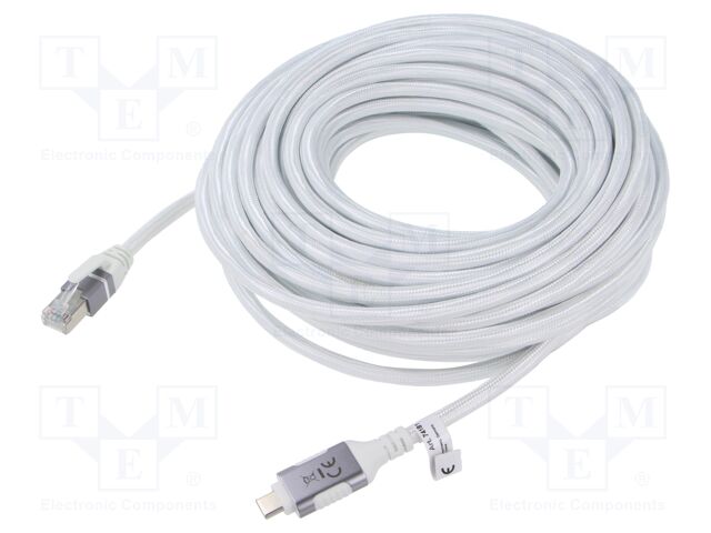 Cable; USB 3.0; RJ45 plug,USB A plug; nickel plated; 15m; white