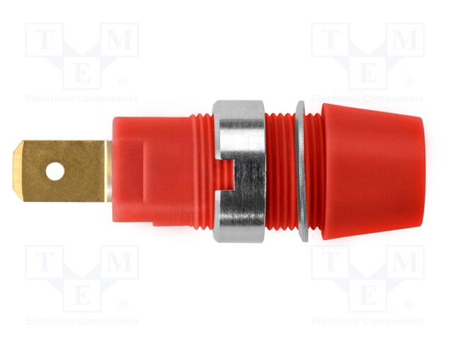 Socket; 4mm banana; 32A; 1kV; red; gold-plated; screw; insulated