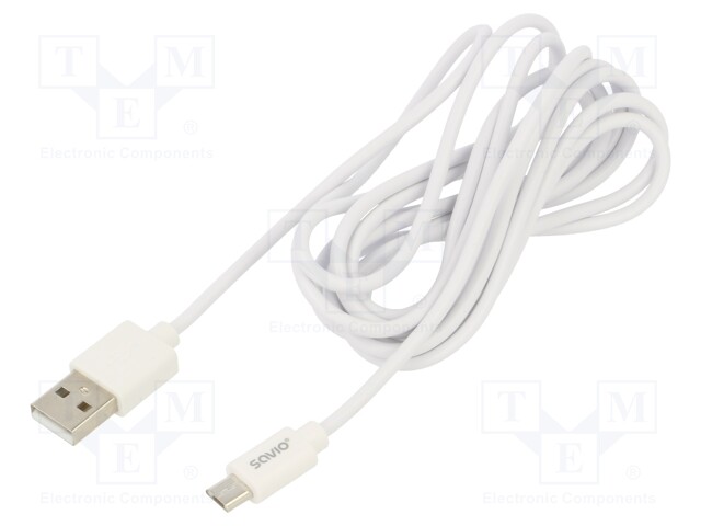 Cable; USB 2.0; USB A plug,USB B micro plug; 2m; white; 480Mbps