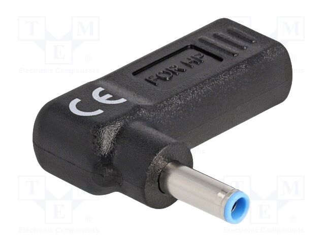 Adapter; USB C socket,DC 4,5/3,0 plug; black; angular; 3A