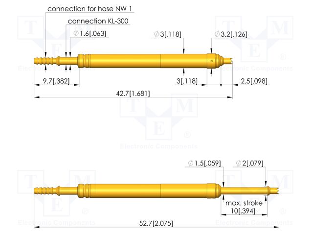 Test needle; Spring compression: 6mm; 10mm; 10A; steel; Ø: 1.3mm