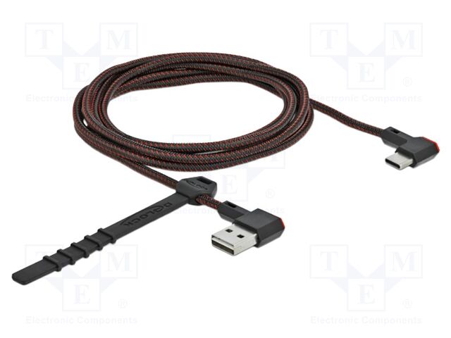 Cable; USB 2.0; gold-plated; 2m; black,red; 24AWG,28AWG; 480Mbps