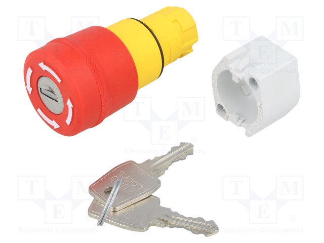 Switch: emergency stop with key; Stabl.pos: 2; 22mm; red; IP65