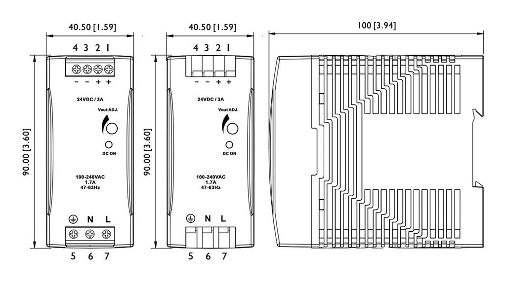 Power supply: switching; for DIN rail; 72W; 24VDC; 3A; 88÷264VAC