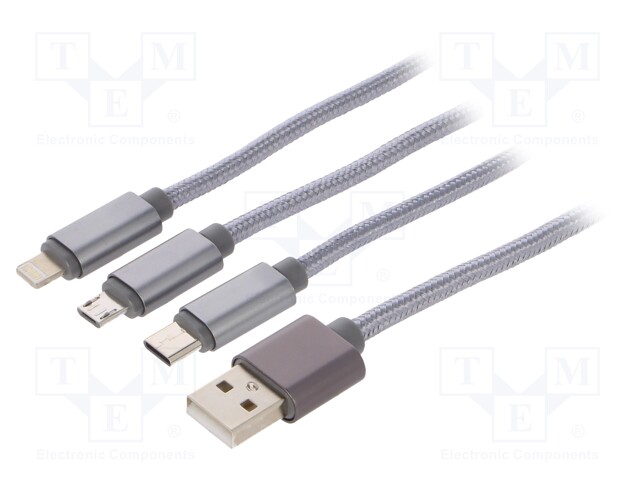Cable; USB 2.0; 1m; silver; Outside insul.material: textile braid