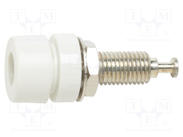 Socket; 4mm banana; 15A; white; tinned; on panel; max.115°C; 10pcs.