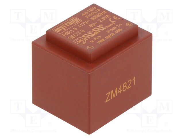 Transformer: encapsulated; 2.3VA; 117VAC; 6V; 383mA; Mounting: PCB